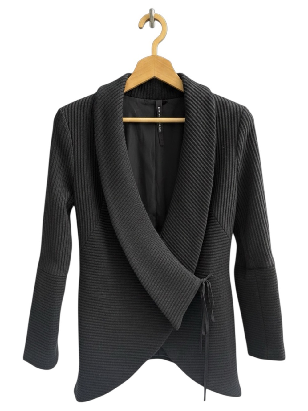Poleci 100% Wool Wrap Jacket Shawl Collar Zip Cuffs Black Size 10